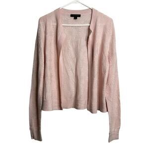 Ann Taylor Floral Jacquard Open Front Cardigan Womens Large Pink Floral Knit